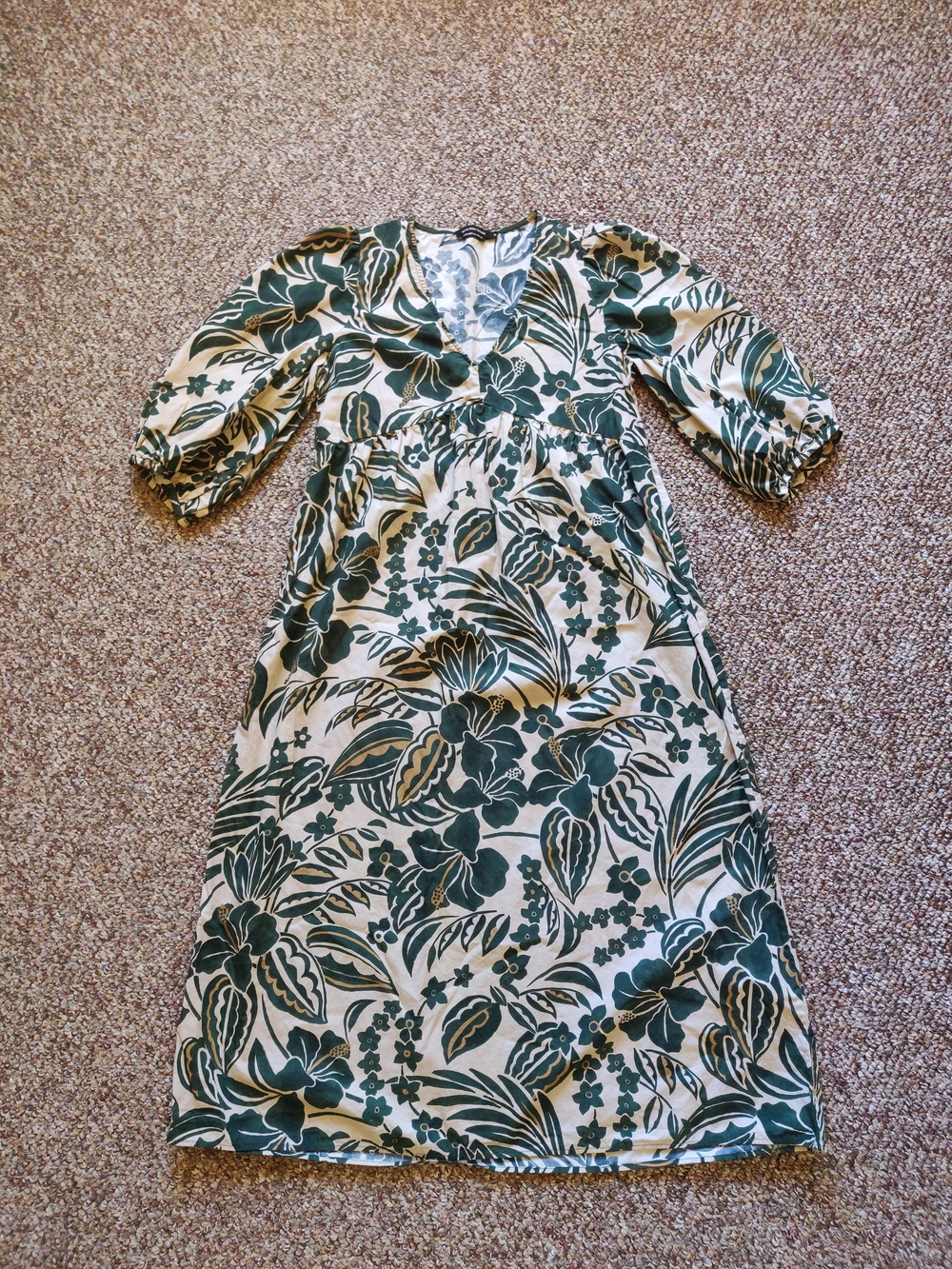 Green and Cream Floral Midi Dress like Boden style M